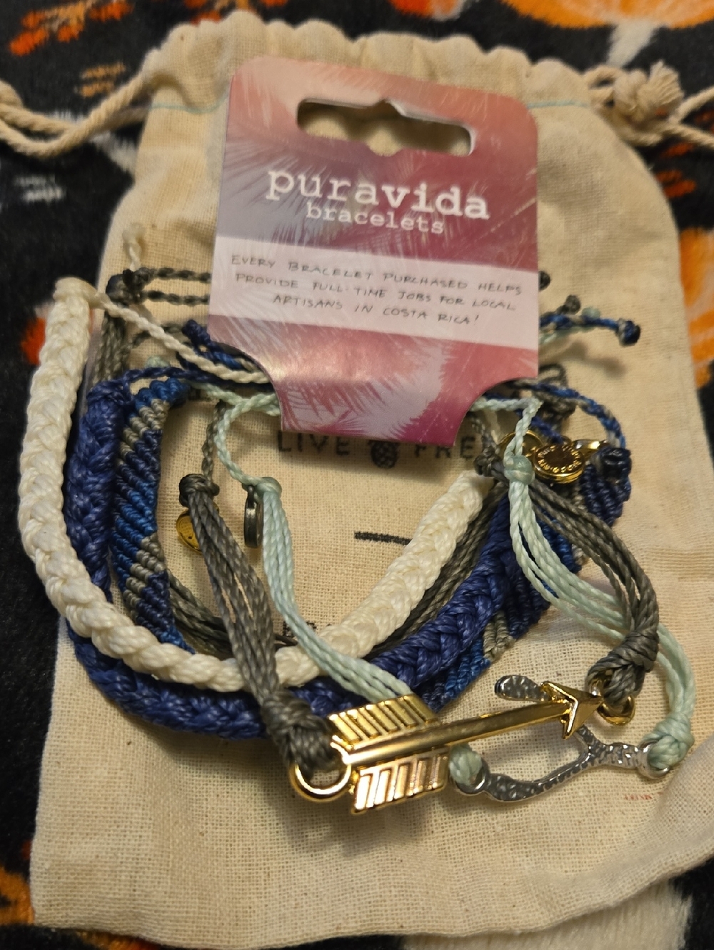 Pura Vida Blue Multi-String Arrow Bracelet Set. Older Style Pack.
